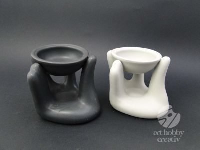 Candela ceramica in forma de maini - nergu/gri