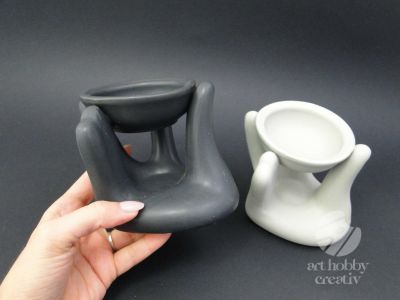 Candela ceramica in forma de maini - nergu/gri