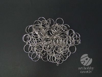 Inel breloc argintiu cu lantisor - Ø20mm - set/100buc