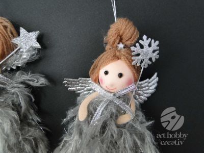 Ingeras decor textil - alb/gri 19cm 