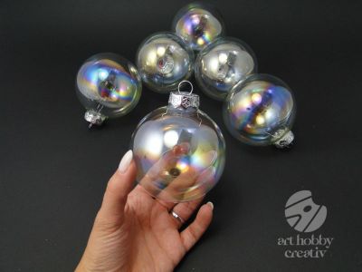 Glob sticla transparent - perlat 8 cm set/6buc