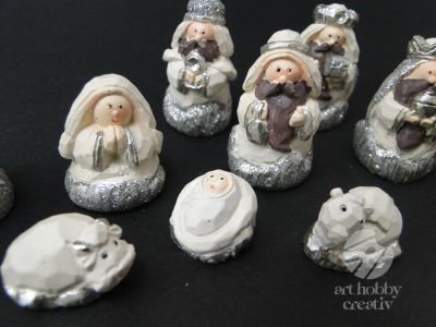Figurine mini - scena nasterii Domnului - argintiu set/10buc