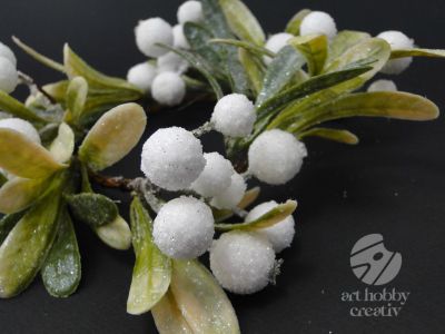 Coronita artificiala de vasc cu bobite albe glitterate Ø11cm