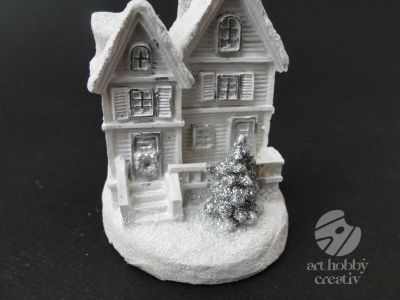 Casuta decor iluminat din interior - alb 10,5cm