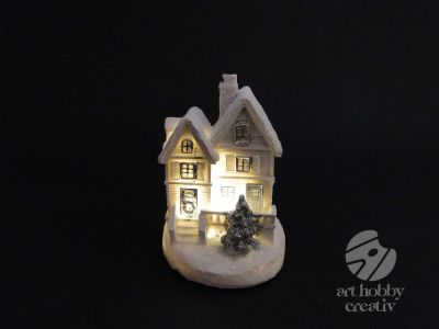 Casuta decor iluminat din interior - alb 10,5cm