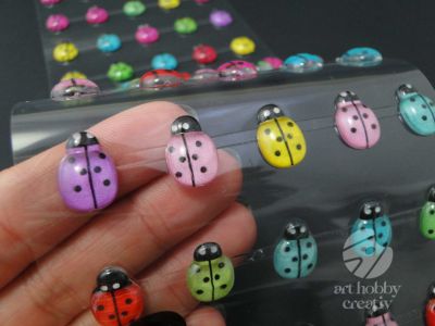 Strasuri autoadezive - buburuze colorate 1,5cm set/50buc