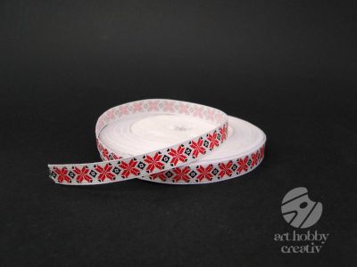 Panglica decor cu motive traditionale - rosu 1cm/aprox. 21m