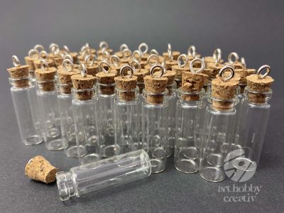 Sticluta decorative cu dop de pluta si agatator 4,5cm set/48buc