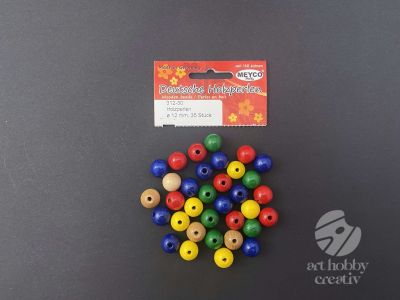 Margele lemn multicolor Ø12mm - set/35buc