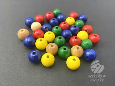 Margele lemn multicolor Ø12mm - set/35buc