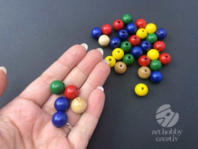 Margele lemn multicolor Ø12mm - set/35buc