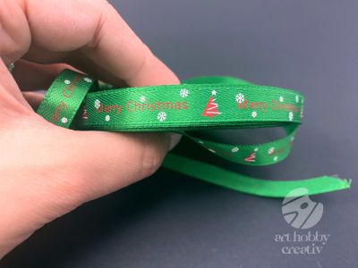 Panglica decor satin - Merry Christmas - verde 1cm/23m