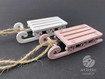 Saniuta decor din lemn - alb/roz 8cm