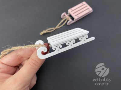 Saniuta decor din lemn - alb/roz 8cm
