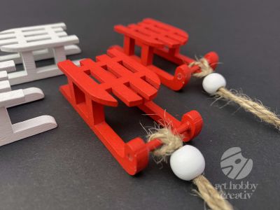 Saniuta decor din lemn alb/rosu - 6,5cm set/2buc