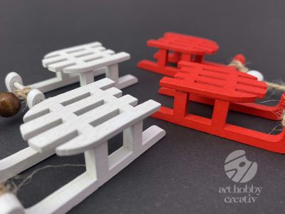 Saniuta decor din lemn alb/rosu - 6,5cm set/2buc