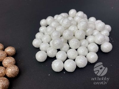 Globulete gliterate din polistiren Ø1cm alb/bronz