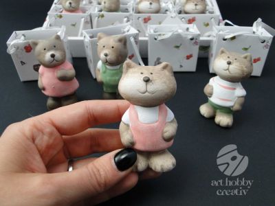 Decoratiune din ceramica - pisica si ursulet 8cm dif.modele