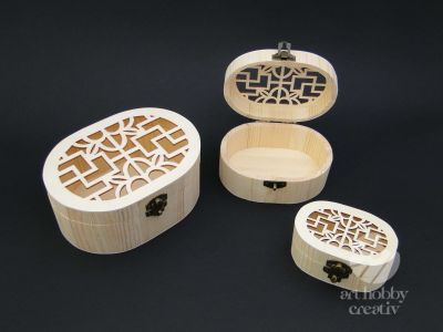 Cutie lemn oval cu capac gravat set/3buc