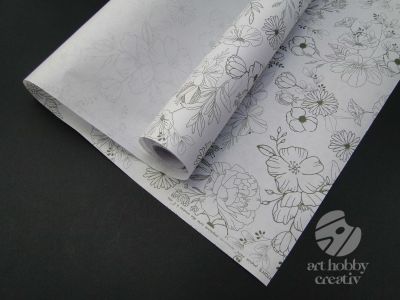Hartie ambalaj - alb cu flori - 80cmx3m
