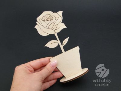 Figurina lemn cu talpa - trandafir - 15cm