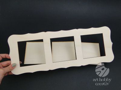 Rama foto din lemn placaj - pentru 3 fotografii - dreptunghiulara 42cm - 