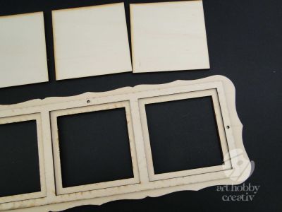 Rama foto din lemn placaj - pentru 3 fotografii - dreptunghiulara 42cm - 