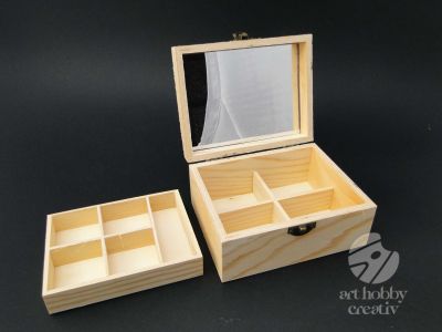 Cutie lemn cu oglinda si sertar - 15cm