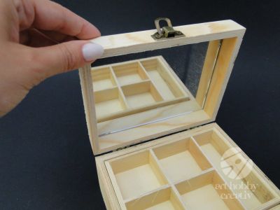 Cutie lemn cu oglinda si sertar - 15cm