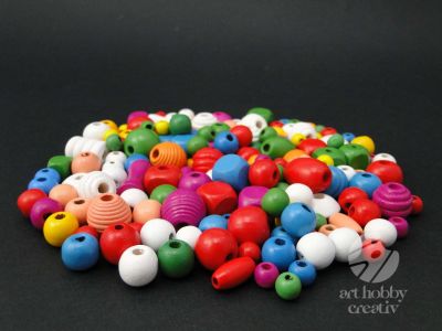 Margele lemn multicolor dif.forme set/100gr