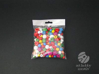 Margele lemn multicolor dif.forme set/100gr