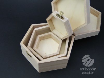 Cutie lemn octogonala set/3buc