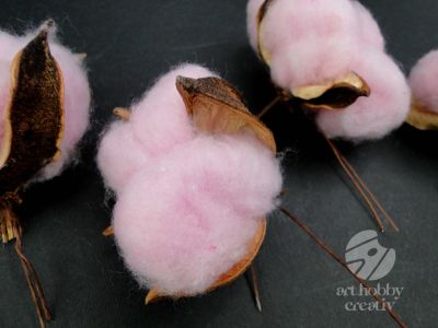 Floare bumbac artificiala pe sarma - roz set/4buc