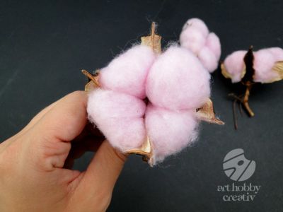 Floare bumbac artificiala pe sarma - roz set/4buc