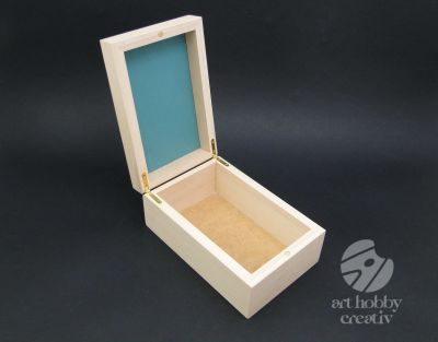 Cutie lemn dreptunghiulara cu capac cu oglinda - 19cm