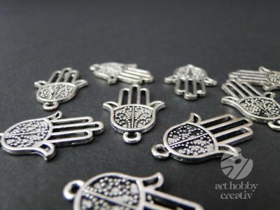 Charm argintiu mana - fatimei, Hamsa - 2,5cm - set/10buc