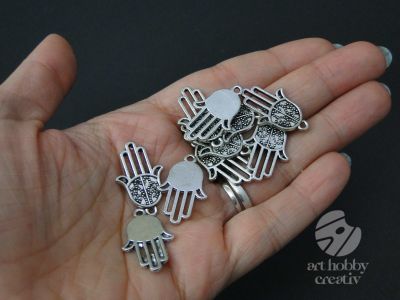 Charm argintiu mana - fatimei, Hamsa - 2,5cm - set/10buc