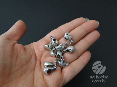 Distantier argintiu antic - delfin 1,5cm - set/10buc