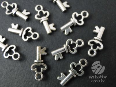 Charm argintiu - cheie 1,5cm - set/10buc