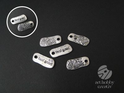 Charm argintiu cu text - feel good - 3cm set/10buc