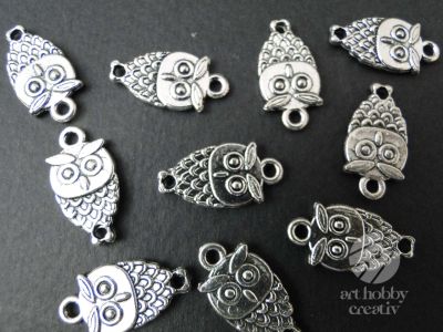 Charm argintiu - bufnita - 2cm set/10buc