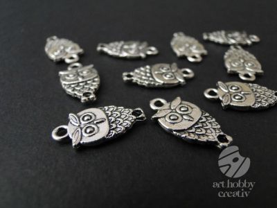 Charm argintiu - bufnita - 2cm set/10buc