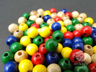 Margele lemn multicolor Ø8mm - 85buc/set