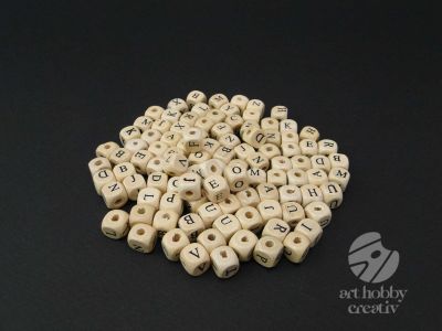 Margele lemn natur cu litere - set/50gr