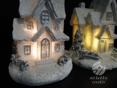 Casuta decor iluminat din interior - alb dif. modele