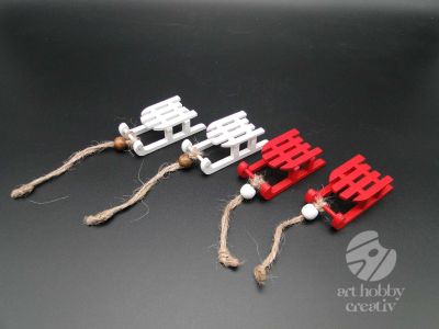 Saniuta decor din lemn alb/rosu - 6,5cm set/2buc