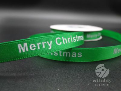 Panglica satin verde - Merry Chrismtas 1cm/20m