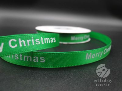 Panglica satin verde - Merry Chrismtas 1cm/20m