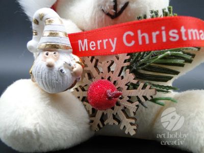 Ursulet de plus cu caciula - Merry Christmas 13cm