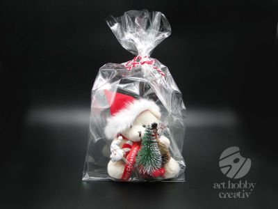 Ursulet de plus cu caciula si bradut - Merry Christmas - ambalat 13cm